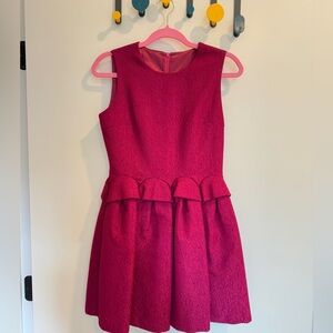 Red Textured Fit & Flare Party Dress with Ruffle Detail